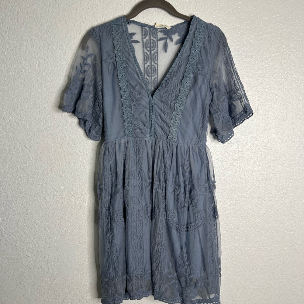 Promesa Blue Lace Floral Mini Dress Size Small